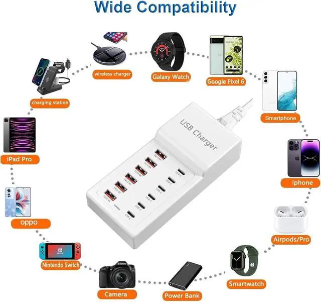 Alt view image 2 of 6 - USB Charging Station 12 Ports USB C Charger 50W/10A MultiPort Charging Block[6 USBC+6 USBA] Compatible with iPhone 16/15/14/13//Tablet/Watch/Headphones and Multiple Charger Plug