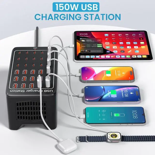 Alt view image 2 of 7 - USB C Charging Station for Multiple Devices 150W 30 Ports Charger Block for Ipad Cell Phone Multiple USB Power Strip for Family Classroom