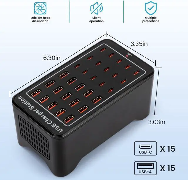 Alt view image 6 of 7 - USB C Charging Station for Multiple Devices 150W 30 Ports Charger Block for Ipad Cell Phone Multiple USB Power Strip for Family Classroom