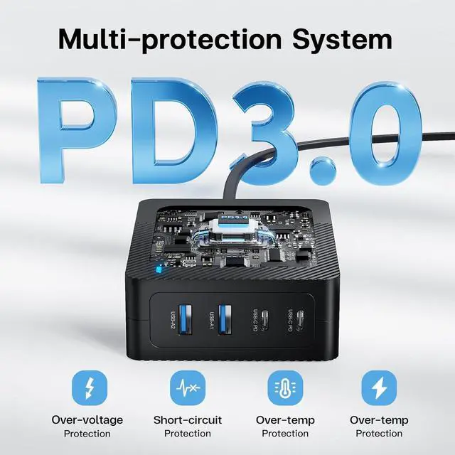 Alt view image 5 of 7 - 2025 Latest USB C Fast Charger 165W GaN 4-Port Charging Station Hub Block Cube USB C Wall Charger Blocks with Dual Type C Ports for iPad/iPhone 16 15 14 13 12 Pro Max Pixel Note Galaxy