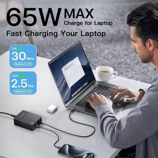 Alt view image 6 of 7 - 2025 Latest USB C Fast Charger 165W GaN 4-Port Charging Station Hub Block Cube USB C Wall Charger Blocks with Dual Type C Ports for iPad/iPhone 16 15 14 13 12 Pro Max Pixel Note Galaxy