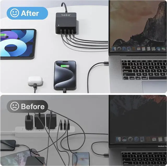 Alt view image 7 of 7 - 2025 Latest USB C Fast Charger 165W GaN 4-Port Charging Station Hub Block Cube USB C Wall Charger Blocks with Dual Type C Ports for iPad/iPhone 16 15 14 13 12 Pro Max Pixel Note Galaxy