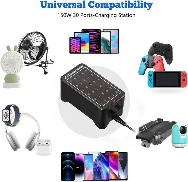 Alt view image 2 of 6 - USB C Charger Station 150W 30 Port USB Charger Block USB Charging Hub Multiport USB C Charger Desktop Charger Compatible with iPhone 16/15/14/13/12/11 iPad Tablets  GalaxyS23 S22 Phone