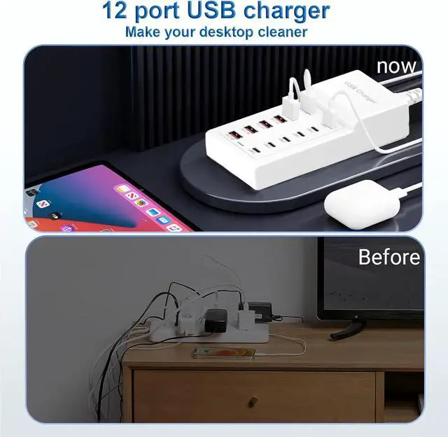 Alt view image 4 of 6 - USB Charging Station 12 Ports USB C Charger 50W/10A MultiPort Charging Block[6 USBC+6 USBA] Compatible with iPhone 16/15/14/13//Tablet/Watch/Headphones and Multiple Charger Plug