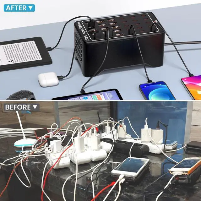 Alt view image 3 of 7 - USB C Charging Station for Multiple Devices 150W 30 Ports Charger Block for Ipad Cell Phone Multiple USB Power Strip for Family Classroom