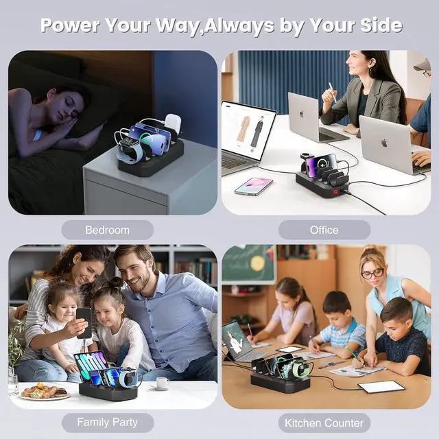 Alt view image 6 of 7 - 190W Fast Charging Station for Multiple DevicesEfficient & Safe Charging 6 Port USB Charger Station - Family Multi-Device Organizer Charging Dock Compatible with iPhone/Android/MacBook/iPad/Tablet