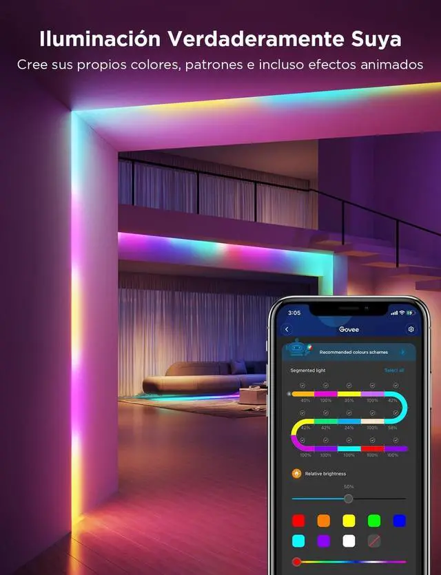 Alt view image 7 of 7 - RGBIC LED Strip Lights Smart LED Lights for Bedroom Bluetooth LED Lights APP Control DIY Multiple Colors on One Line Color Changing LED Strip Lighting Music Sync Home Decor 16.4ft