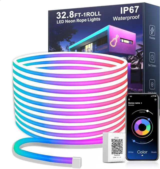 Main image of 32.8FT Neon LED Rope Lights IP67 Waterproof LED Lights for Bedroom Flexible LED Light Strip with Remote and APP Control RGB Lighting Strip for Indoors Outdoors Bedroom Room Home Decor