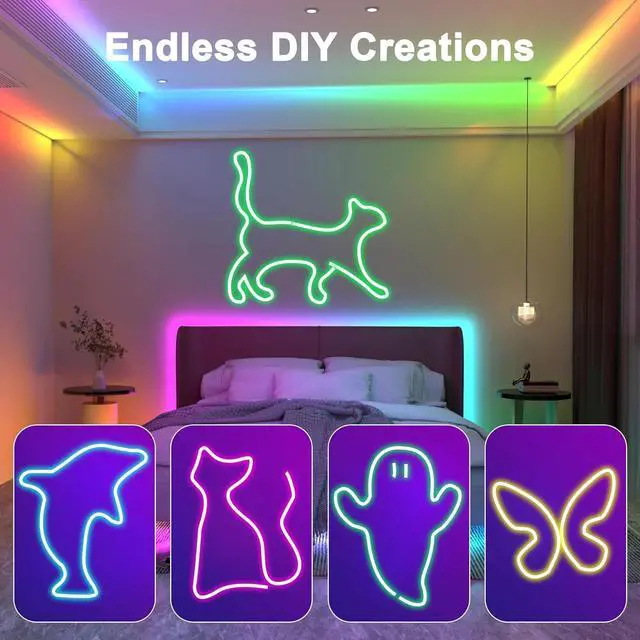 Alt view image 5 of 7 - 32.8FT Neon LED Rope Lights IP67 Waterproof LED Lights for Bedroom Flexible LED Light Strip with Remote and APP Control RGB Lighting Strip for Indoors Outdoors Bedroom Room Home Decor