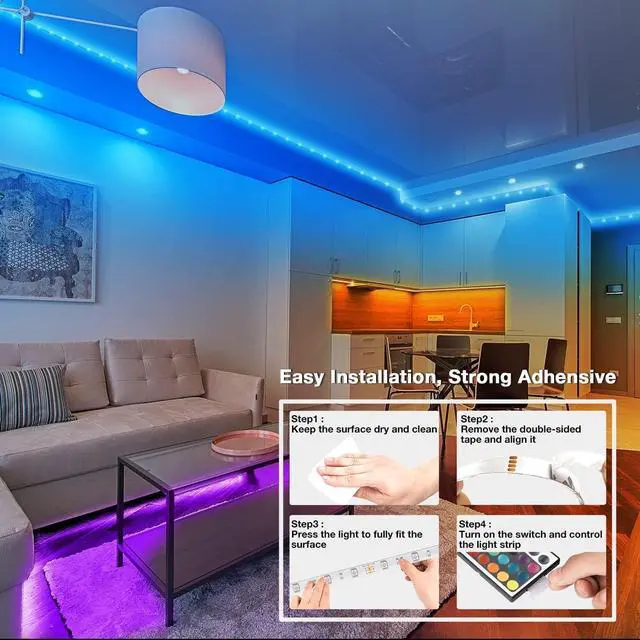 Alt view image 5 of 7 - Led Lights for Bedroom 130ft(2 Rolls of 65.6ft) Led Lighting with Remote&App Control Color Changing Led Lights for Room RGB Led Strip Lights Music Sync Home Decor 24V Power Supply