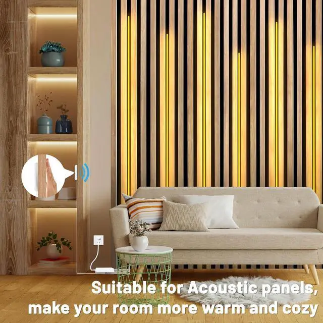 Alt view image 2 of 6 - 6.56ft COB LED Strip Light 6 Rolls of 3000K Flexible COB LED for Acoustic Panel and Wood Slat Wall Panels Parallel with Dimmable Touch Sensor Switch Cuttable for Wood Slat Lighting Shelf