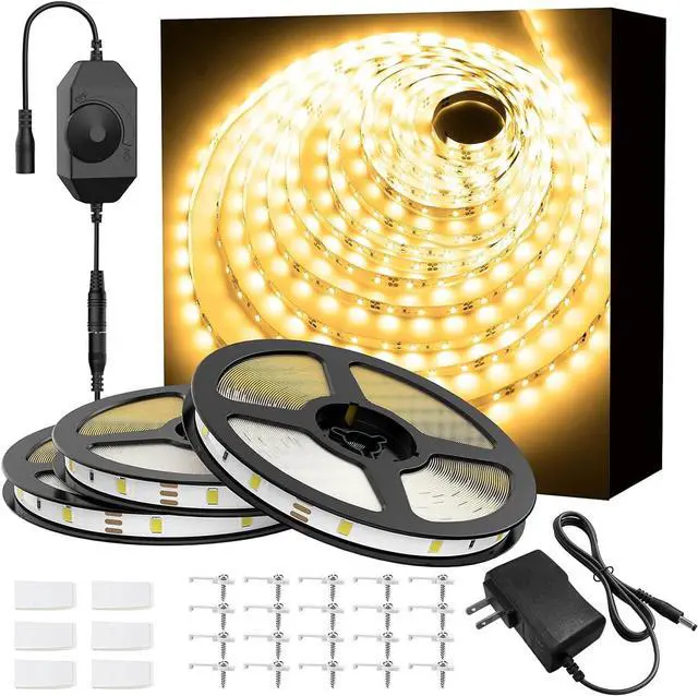 Main image of Warm White LED Strip Lights 49.2ft 3000K Warm White Dimmable Strip Lighting 2835 LEDs Tape Light Flexible Ribbon Light for Kitchen Cabinet Bedroom Wardrobe 15m 12V Adhesive Rope Light
