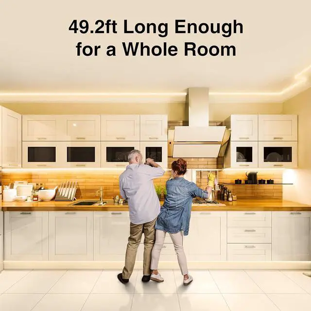 Alt view image 2 of 7 - Warm White LED Strip Lights 49.2ft 3000K Warm White Dimmable Strip Lighting 2835 LEDs Tape Light Flexible Ribbon Light for Kitchen Cabinet Bedroom Wardrobe 15m 12V Adhesive Rope Light