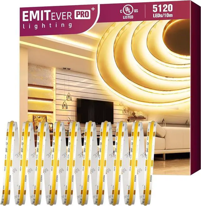 Main image of COB LED Strip Lights Warm White 3000K Tape Light Premium High Density DC 24V 400+Lumens/ft 5120LEDs/Spool Ra 90+ 32.8ft/10m UL Listed 5 Year After-Service(Power Supply Sold Separately)