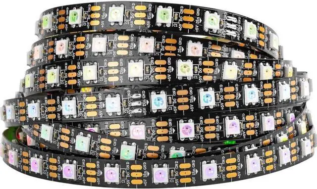 Main image of WS2812B IC RGB 5050SMD Pure Gold Individual Addressable LED Strip 16.4FT 300LED 60Pixel/m Flexible Full Color IP30 DC5V for DIY Chasing Color Project(No Adapter or Controller)