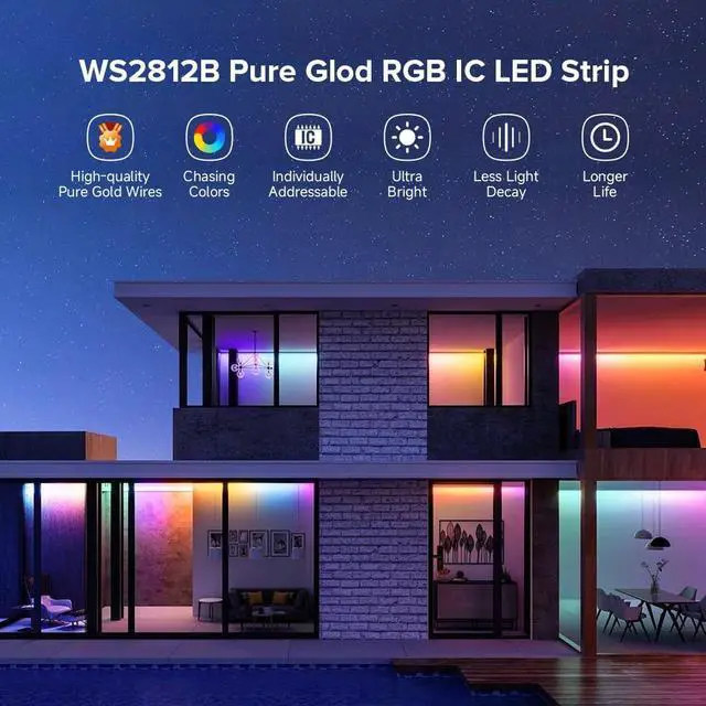 Alt view image 6 of 7 - WS2812B IC RGB 5050SMD Pure Gold Individual Addressable LED Strip 16.4FT 300LED 60Pixel/m Flexible Full Color IP30 DC5V for DIY Chasing Color Project(No Adapter or Controller)