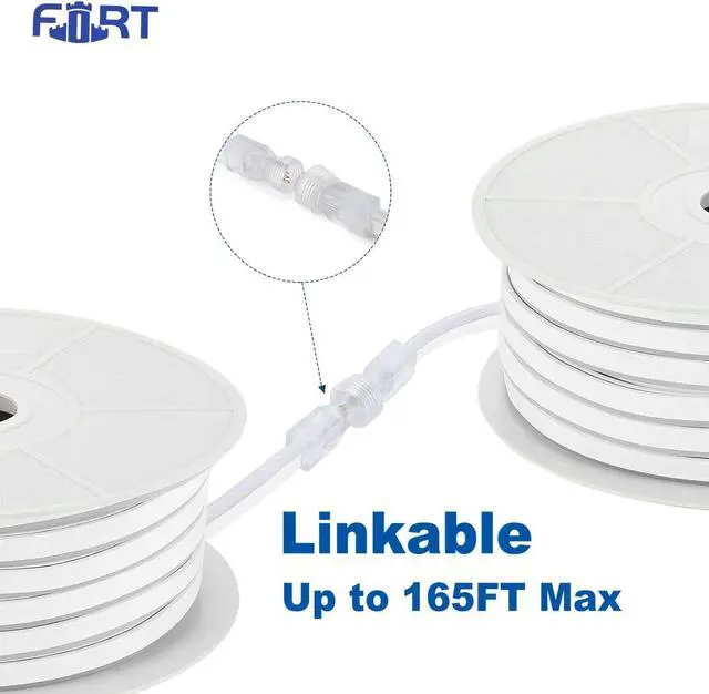 Alt view image 6 of 7 - LED Neon Rope Lights White 50FT 15M Flexible AC 110V 120V LED Strip Lights Outdoor Waterproof Plug-Play Neon Strip Lighting Dot Free Connectable Home Commercial Decor Neon Sign ETL FCC