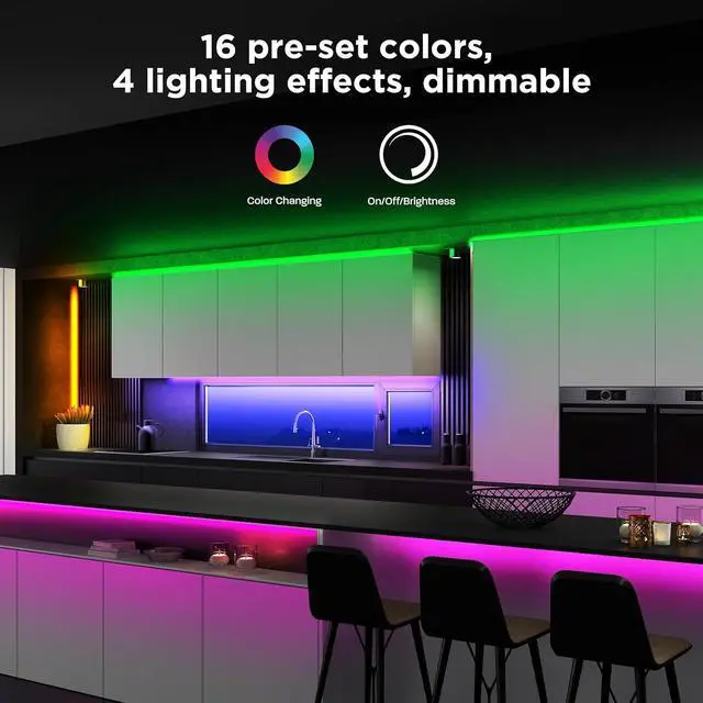 Alt view image 3 of 7 - 32ft Color Changing LED Ultrathin Strip Light Flexible Cuttable 16 Preset Colors Adjustable Brightness & Effects Remote Control Included No Wi-Fi Needed TAPE384/RGB