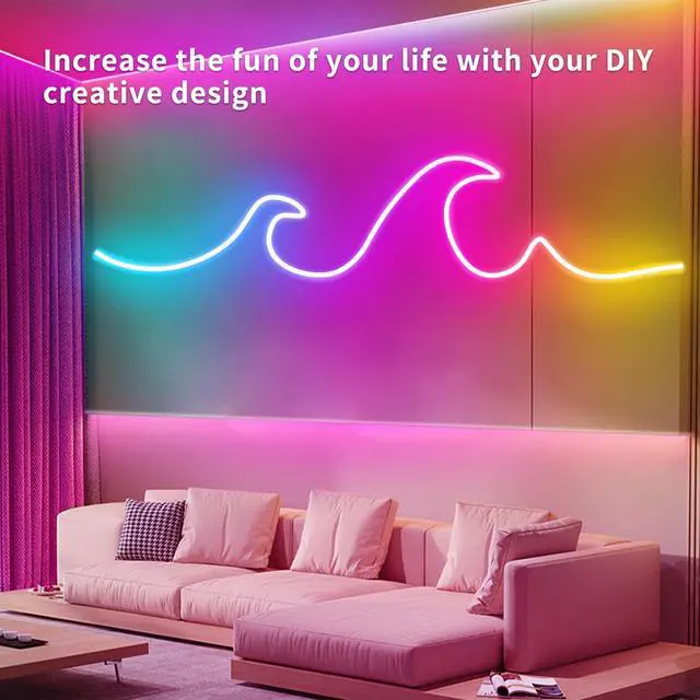 Alt view image 3 of 7 - LED neon Lights Strip 66ft DC 24V RGB LED neon Light Strip APP Remote Controls Control Waterproof Flexible Neon LED Rope Lights for Bedroom Playroom Outdoors Décor