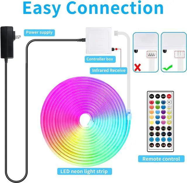 Alt view image 7 of 7 - LED neon Lights Strip 66ft DC 24V RGB LED neon Light Strip APP Remote Controls Control Waterproof Flexible Neon LED Rope Lights for Bedroom Playroom Outdoors Décor