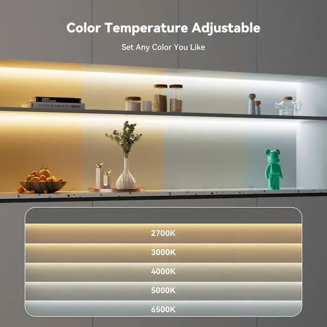 Alt view image 2 of 7 - CCT COB LED Strip Light White Tunable 3200LEDs CRI90+ 16.4ft/5m Dimmable 2700K-6500K 24V LED Tape Lights Kit Work with Alexa/Google Assistant for Under Cabinet Bedroom Kitchen DIY Lighting