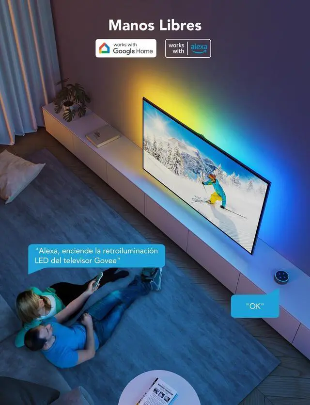 Alt view image 3 of 7 - TV LED Backlight RGBIC Smart LED Strip Lights for 55-65 Inch TVs Bluetooth and Wi-Fi APP Control Works with Alexa & Google Assistant Music Sync 99+ Scene Modes Adapter