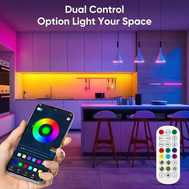 Alt view image 3 of 7 - Led Lights for Bedroom IC+RGB 65.6FT Strip Lights 24Key Remote with App Control Music Sync Color Changing for Room Decor Party