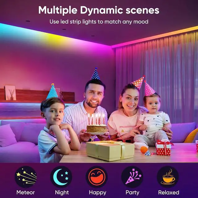Alt view image 5 of 7 - Led Lights for Bedroom IC+RGB 65.6FT Strip Lights 24Key Remote with App Control Music Sync Color Changing for Room Decor Party