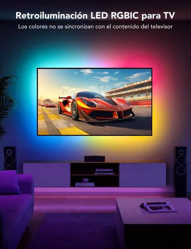 Alt view image 2 of 7 - TV LED Backlight Strip RGBIC Smart LED Backlight for 40-50inch TVs Music Sync Wi-Fi Bluetooth & App Control Works with Alexa & Google Assistant 77 Scene Modes Adapter