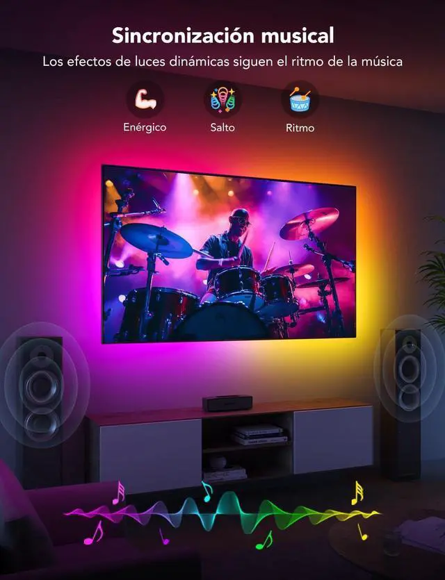 Alt view image 4 of 7 - TV LED Backlight Strip RGBIC Smart LED Backlight for 40-50inch TVs Music Sync Wi-Fi Bluetooth & App Control Works with Alexa & Google Assistant 77 Scene Modes Adapter