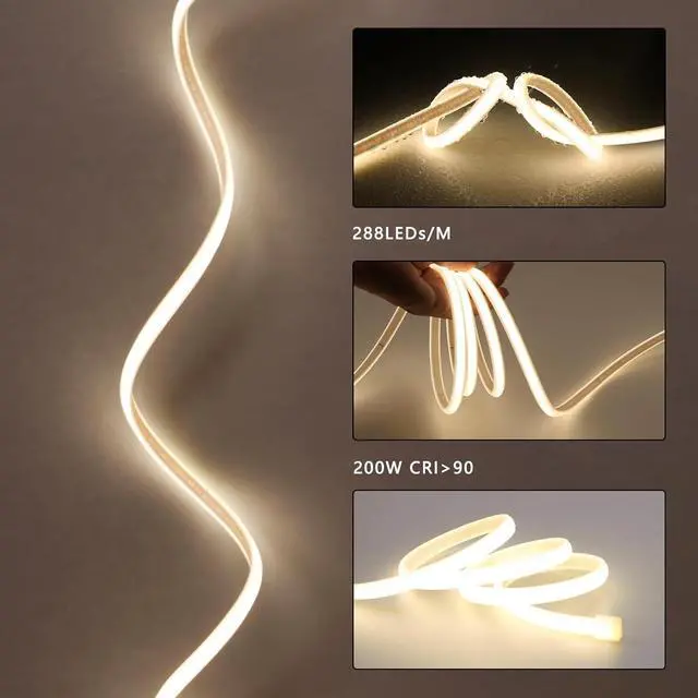 Alt view image 3 of 7 - AC 110V COB LED Strip Lights Outdoor Waterproof 65.6ft 4000K Natural White Super Bright 200W CRI 90+ LED Rope Light IP65 Flexible Cuttable for Bedroom Garden Commercial House