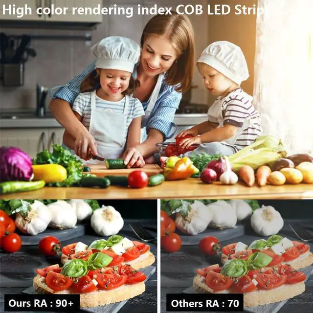 Alt view image 4 of 7 - 12V Thin 5mm COB LED Strip Light 3000K Warm White 16.4ft Bright 4000Lm CRI>90 Uniform Dotless 400LEDs/M Adhesive Flexible Cuttable LED Tape for DIY Bedroom Under Cabinet Lighting