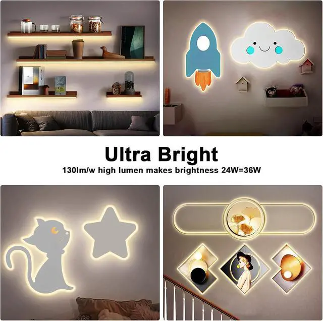 Alt view image 2 of 7 - White COB Led Strip Lights Max with RF Remote 16.4ft 3000K Dimmable Ultra Bright Warm White COB Light Strip Adhesive Indoor COB Led Lights for Living Room Shelf Cabinet