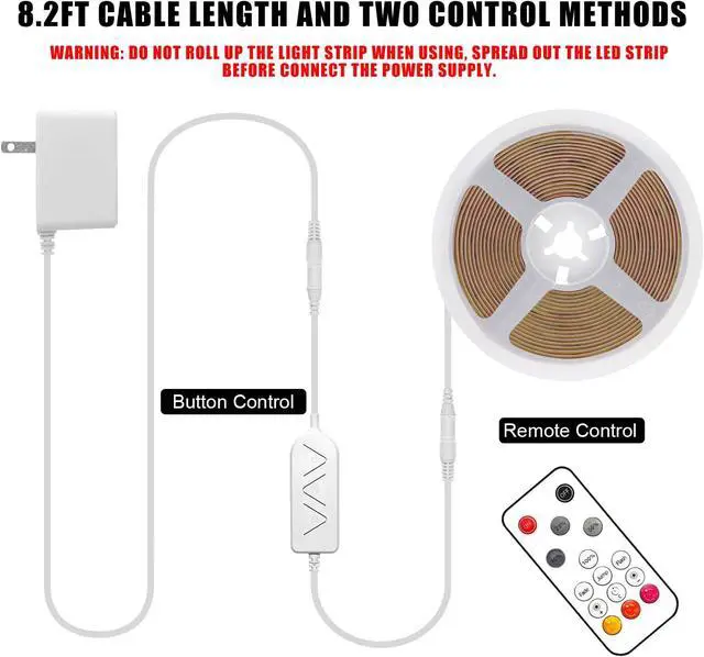 Alt view image 6 of 7 - White COB Led Strip Lights Max with RF Remote 16.4ft 3000K Dimmable Ultra Bright Warm White COB Light Strip Adhesive Indoor COB Led Lights for Living Room Shelf Cabinet