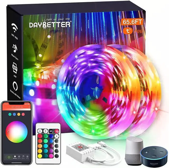 Main image of 65.6ft WiFi Smart Led Lights Strip with Tuya App Control for Bedroom Decoration Work with Alexa and Google Assistant(2 Rolls of 32.8ft)