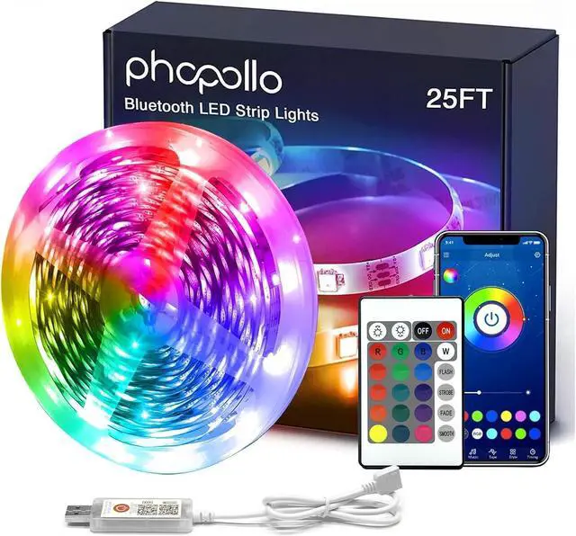 Main image of Led Strip Light 25ft led Light Strips with Remote & App Music Sync Mode with Mic Smart Flexible 24V Led Lights for Bedroom Ceiling Party Stairs USB Powered