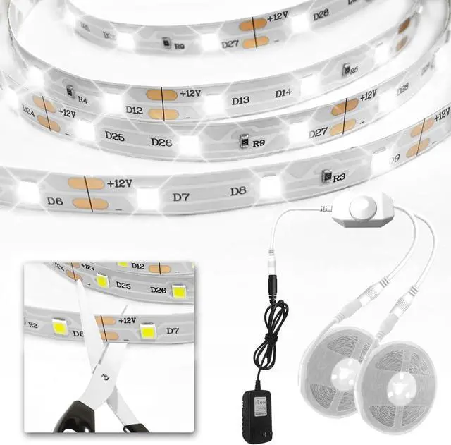 Alt view image 6 of 6 - White LED Strip 32.8ft Dimmable LED Strip 6500K Bright Daylight White Strong Adhesive Flexible Tape Light for Mirror Kitchen Cabinets Bedroom