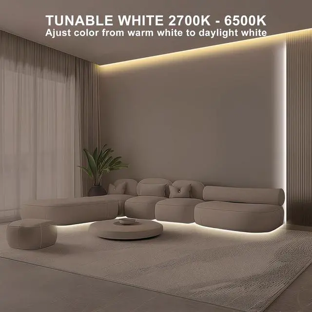 Alt view image 2 of 7 - 16.4ft Tunable White COB Led Strip Light with RF Remote CRI93+ Dimmable CCT 2700K-6500K Led Tape Lights Adhesive High Density Led COB Light Strip for Bedroom Kitchen Cabinet