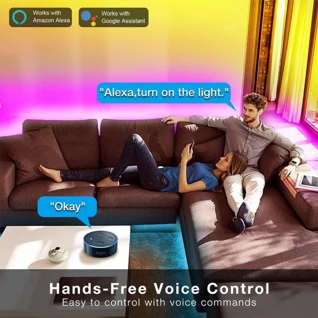 Alt view image 2 of 7 - 100 ft Smart WiFi Led Lights Led Strip Lights Work with Alexa and Google Assistant App Voice Remote Control Music Sync Color Changing RGB Strip Lighting for Bedroom Room Decor 50 ft *2