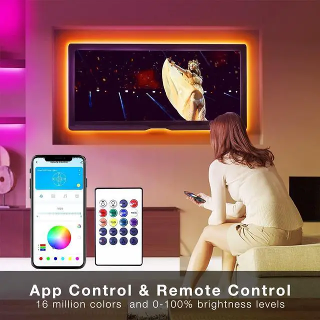 Alt view image 3 of 7 - 100 ft Smart WiFi Led Lights Led Strip Lights Work with Alexa and Google Assistant App Voice Remote Control Music Sync Color Changing RGB Strip Lighting for Bedroom Room Decor 50 ft *2
