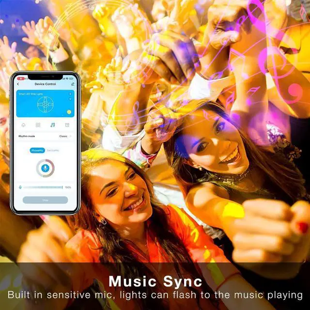 Alt view image 4 of 7 - 100 ft Smart WiFi Led Lights Led Strip Lights Work with Alexa and Google Assistant App Voice Remote Control Music Sync Color Changing RGB Strip Lighting for Bedroom Room Decor 50 ft *2