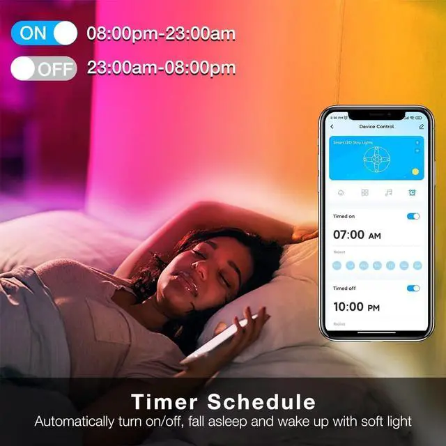 Alt view image 5 of 7 - 100 ft Smart WiFi Led Lights Led Strip Lights Work with Alexa and Google Assistant App Voice Remote Control Music Sync Color Changing RGB Strip Lighting for Bedroom Room Decor 50 ft *2