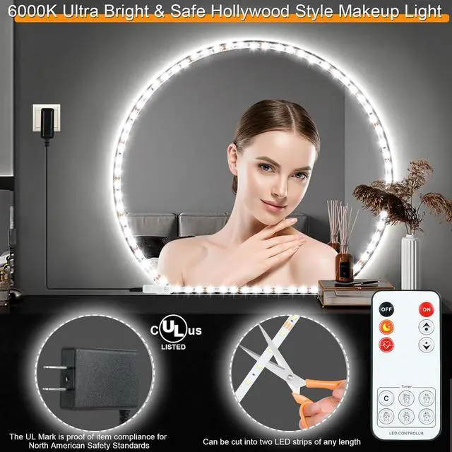 Alt view image 2 of 7 - LED Vanity Mirror Lights for Makeup Dressing Table Vanity Set 13ft Flexible LED Light Strip Kit 6000K Daylight White with Dimmer and Power Supply DIY Mirror Mirror not Included