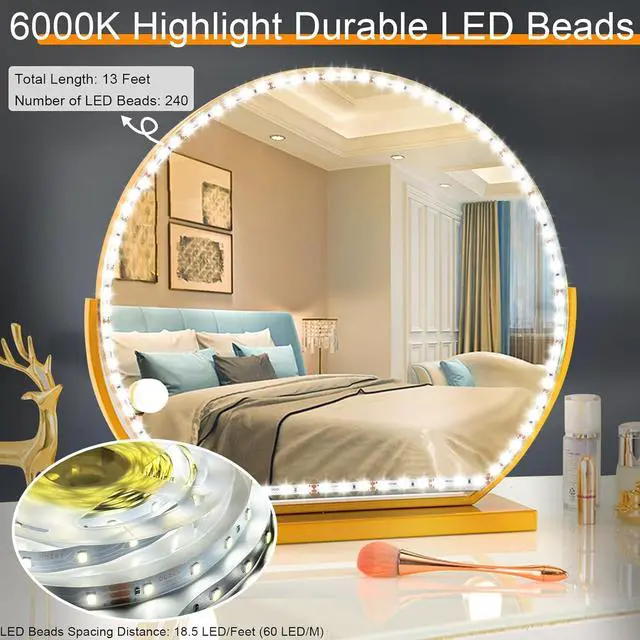 Alt view image 4 of 7 - LED Vanity Mirror Lights for Makeup Dressing Table Vanity Set 13ft Flexible LED Light Strip Kit 6000K Daylight White with Dimmer and Power Supply DIY Mirror Mirror not Included