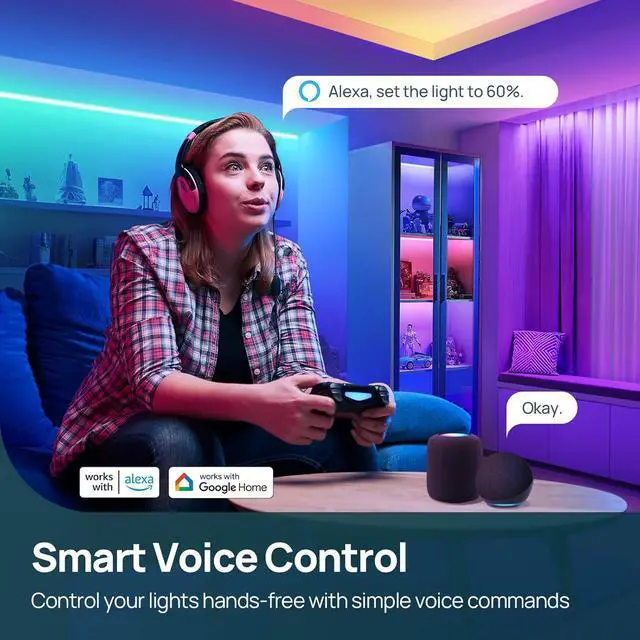 Alt view image 6 of 7 - LED Strip Lights RGB 10ft Smart Light Strip Work with Alexa and Google Home App Control Music Sync Segmented Color Changing Led Lights for Bedroom Kitchen