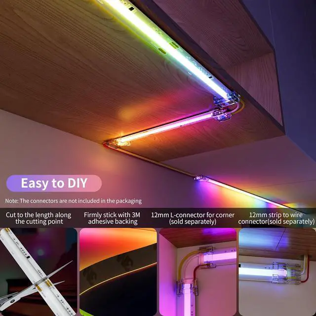 Alt view image 3 of 7 - RGB Smart IC COB LED Strip Light Addressable 16.4ft/5m UL-Listed 24V Color Flowing Strip Light Multicolor Flexible Tape Light for TV Party DIY Decoration(Without Controller&Power Supply)