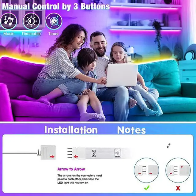 Alt view image 5 of 7 - 65.6ft Led Strip Lights Led Light Strips Music Sync Color Changing Led Lights with App Control and Remote Led Lights for Bedroom Party Home Decoration