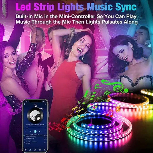 Alt view image 2 of 7 - 65.6ft Led Strip Lights Led Light Strips Music Sync Color Changing Led Lights with App Control and Remote Led Lights for Bedroom Party Home Decoration