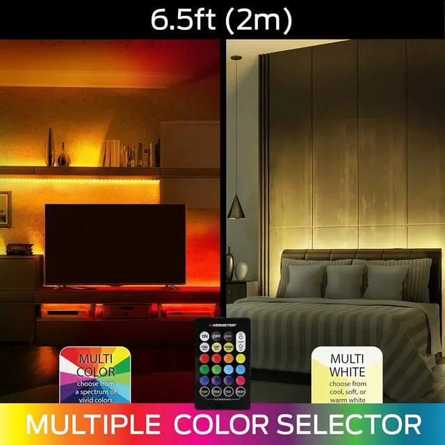 Alt view image 4 of 7 - Multi-Color and Multi-White LED Light Strip 6.5 Foot Customizable Peel and Install Flexible Enhanced Ambiance Remote Control Included Home Decoration Any Room