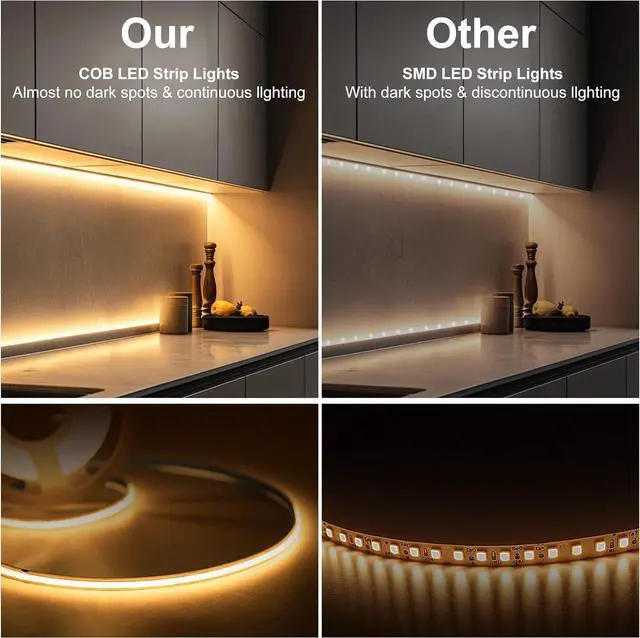 Alt view image 4 of 7 - COB LED Strip Lights 16.4Ft Dimmable White(2700K-6500K) LED Lights for Bedroom with RF Remote 24V Ultra Bright 2800 LEDs High Density Under Cabinet Lighting for DIY TV LED Backlight Mirror Kitchen